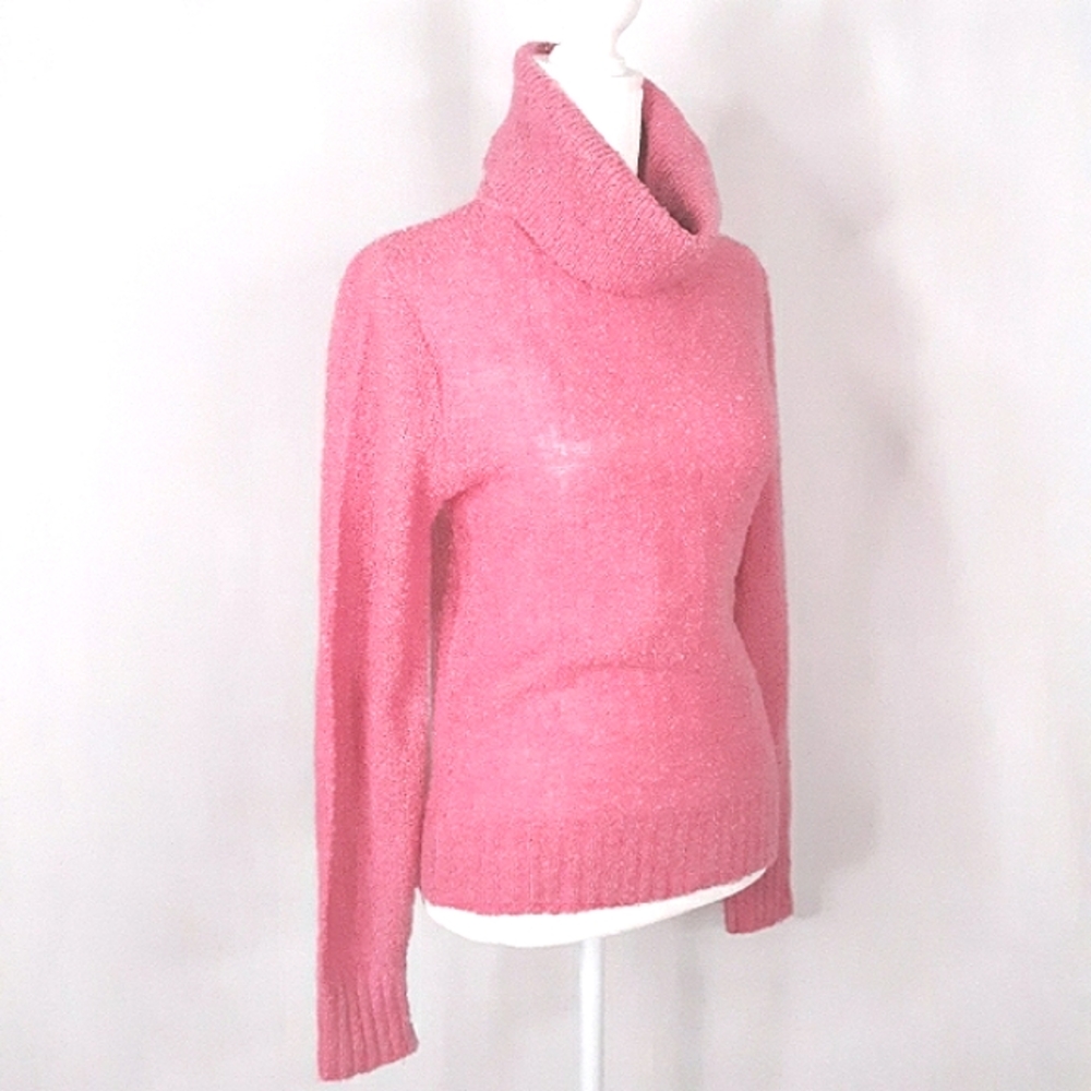 VINTAGE Boucle Knit Slim Fit Cowl Neck Sweater S-M Pink